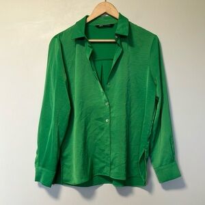 Zara Vibrant Green Button-Up Blouse
